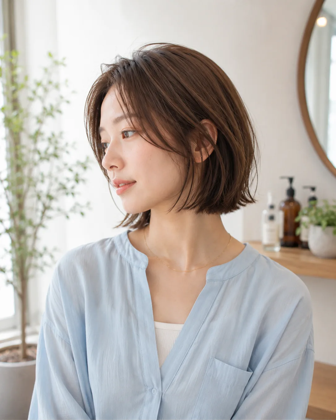 小顔ボブ — 輪郭にそって丸みをつけたボブスタイル